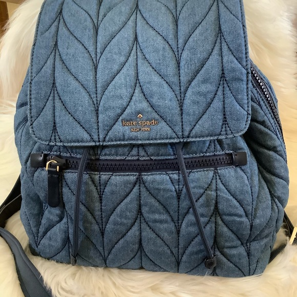 NWT Kate spade Ellie denim large flap backpack - Picture 2 of 8